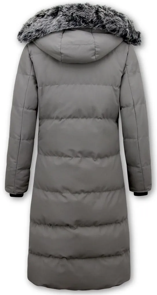 New: Ladies Padded Long Grey Winter Coat