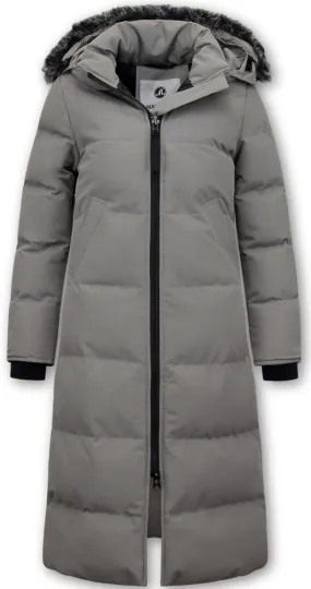 New: Ladies Padded Long Grey Winter Coat