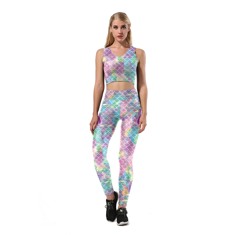 Colorful Mermaid Leggings - High Waist Fish Scales Print Fitness Pants