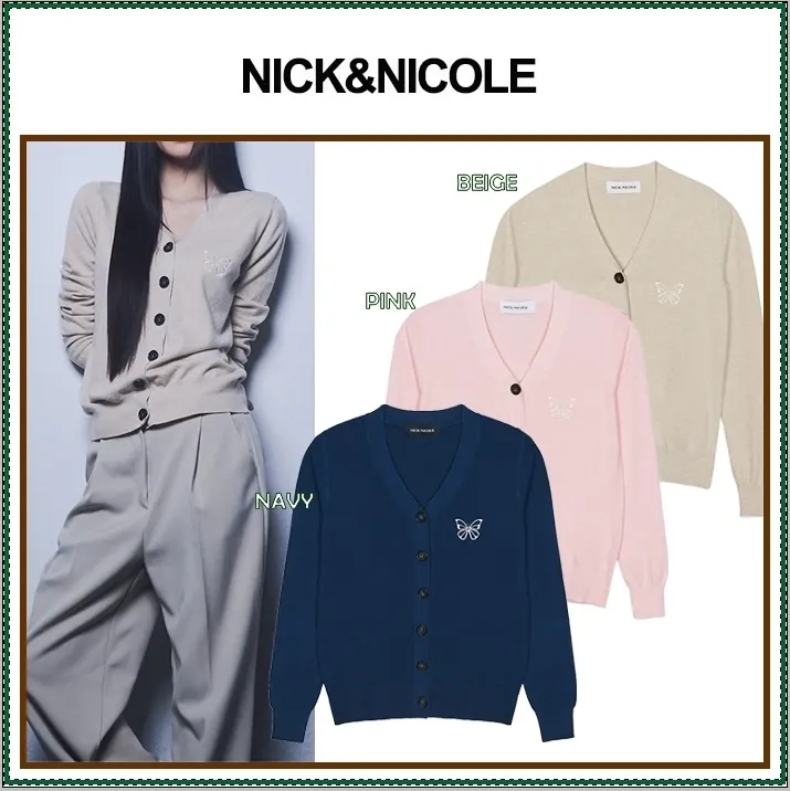 NICK&NICOLE Street Style Plain Logo Cardigans