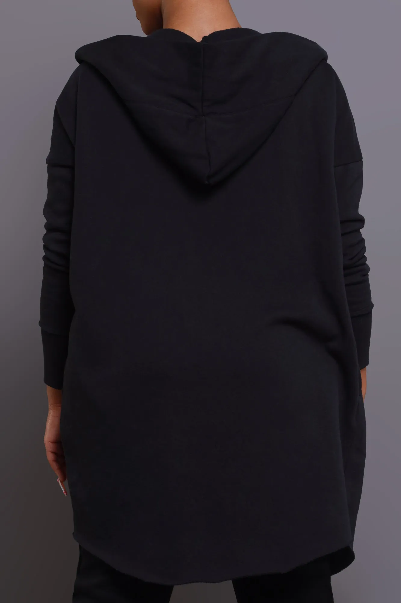 NUW Black Long Hooded Cardigan