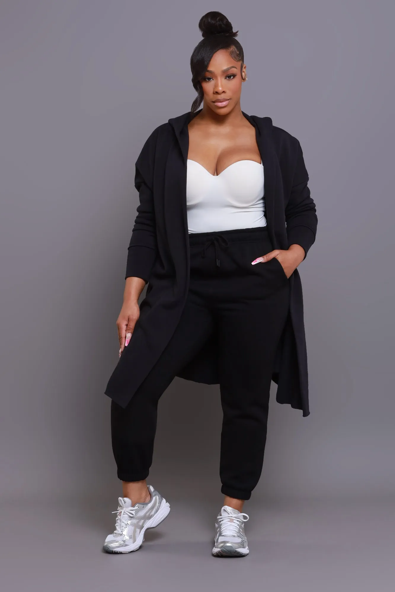 NUW Black Long Hooded Cardigan