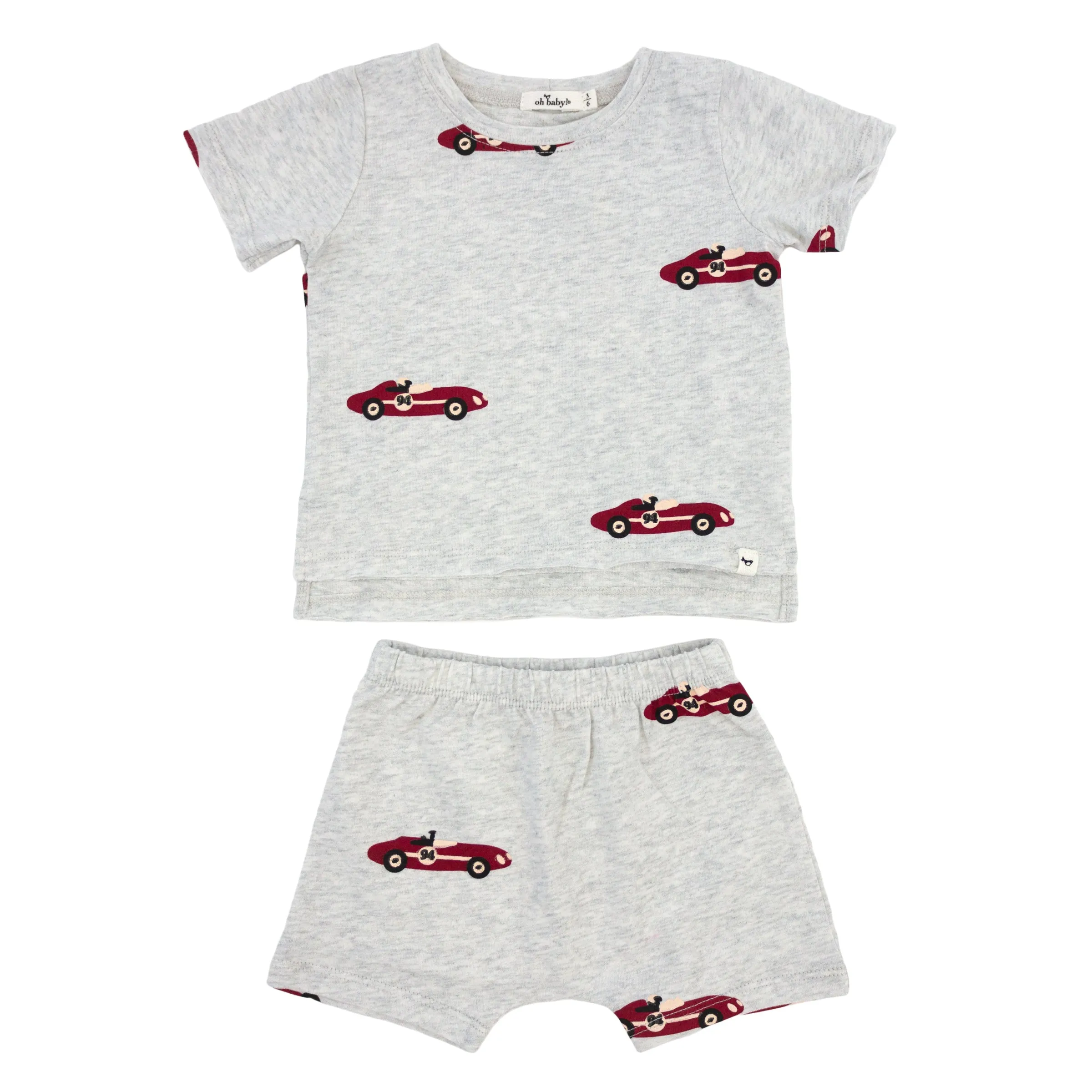 Heather Gray Oh Baby! Raw Edge Tee and Shorts Set - Racecar Print