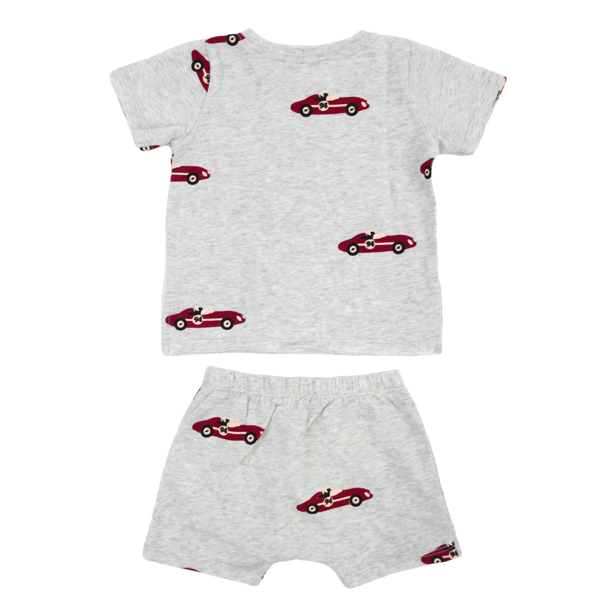 Heather Gray Oh Baby! Raw Edge Tee and Shorts Set - Racecar Print