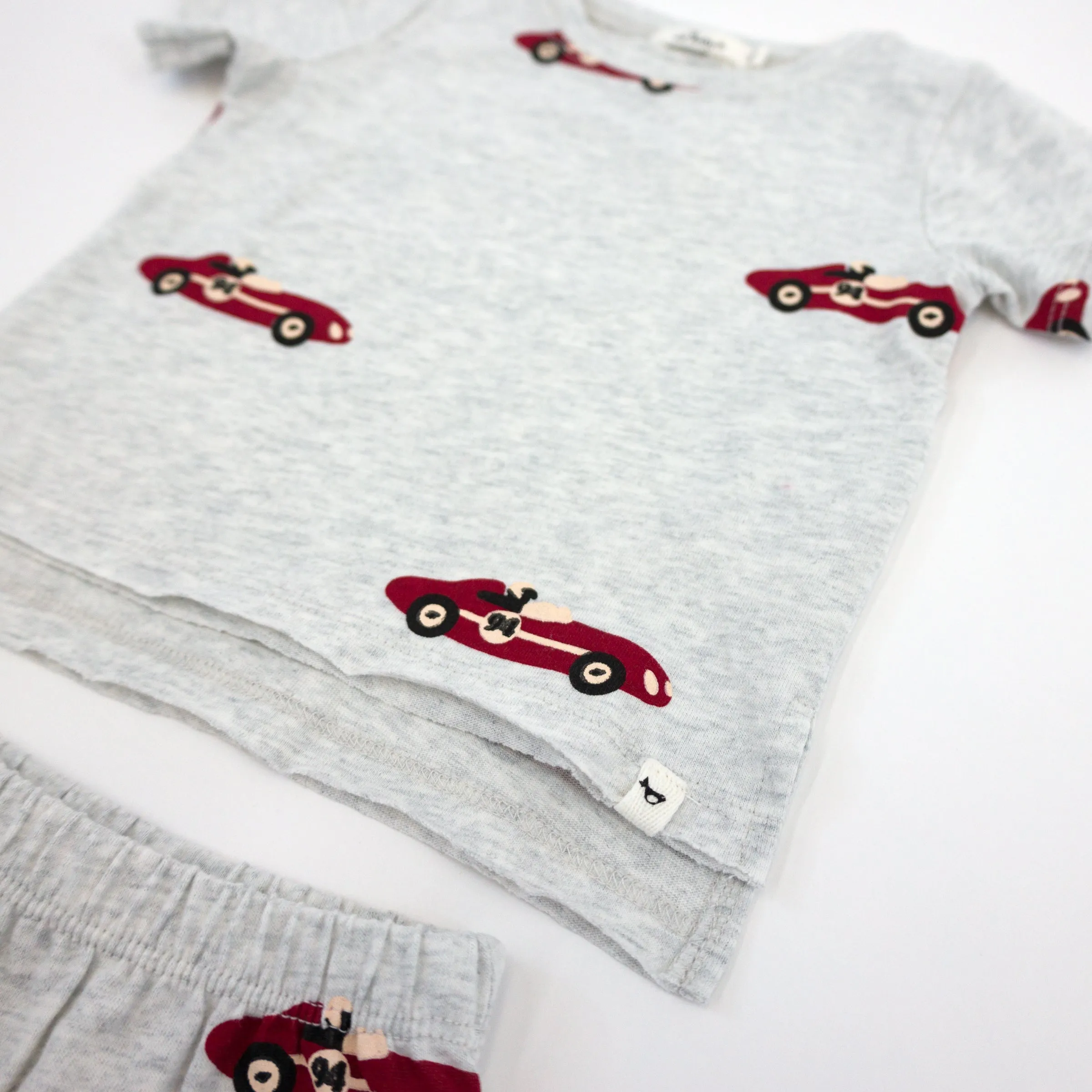 Heather Gray Oh Baby! Raw Edge Tee and Shorts Set - Racecar Print