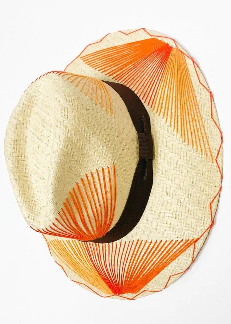 Orange Beige Hat with Palms, Cactus, and Ambiance Pattern