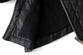 Padded Leather Jacket Women Diagonal Stitched