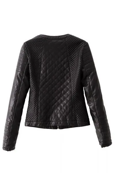 Padded Leather Jacket Women Diagonal Stitched