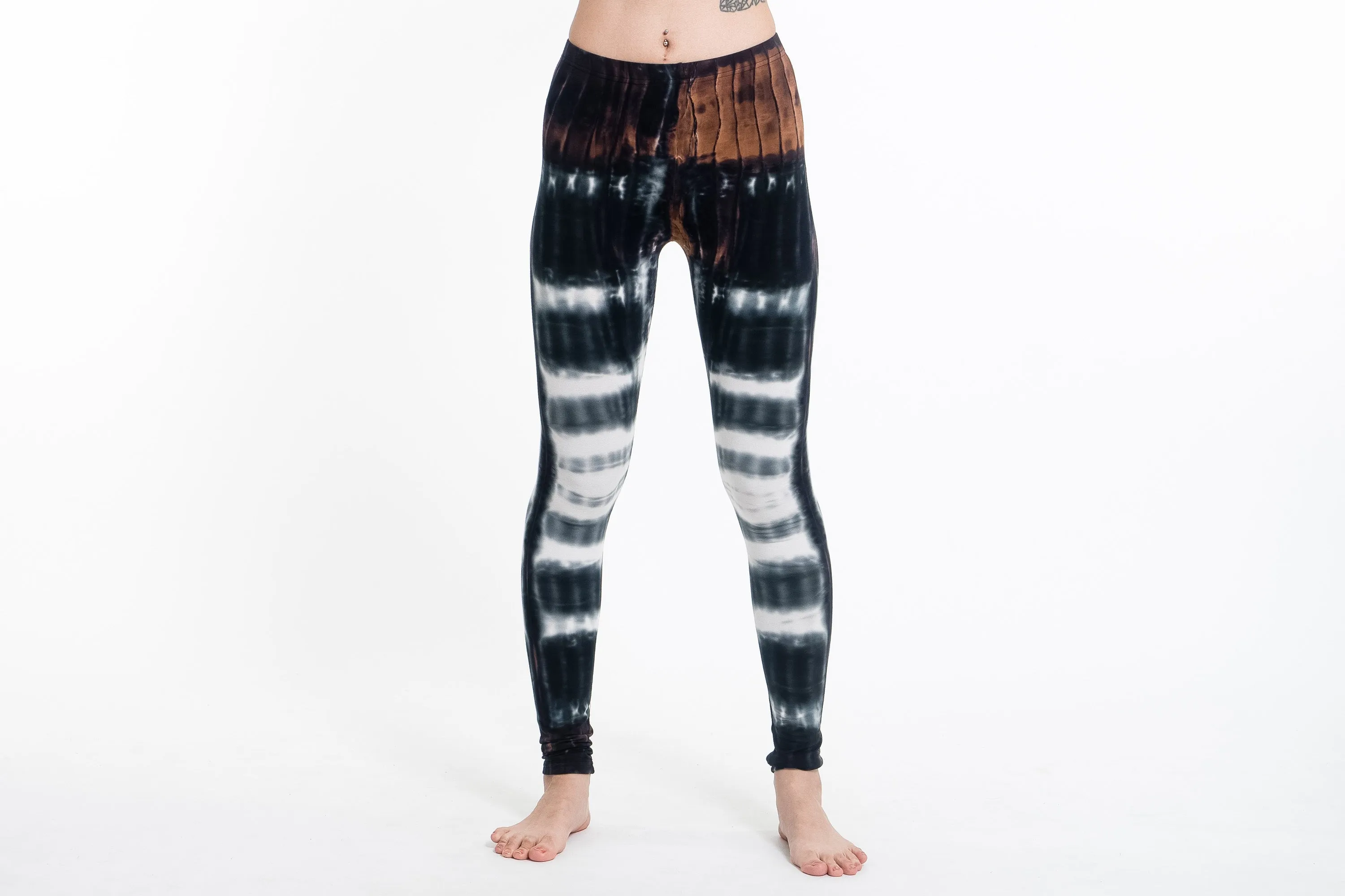 Brown Cotton Leggings with Patch Dye Tie Dye