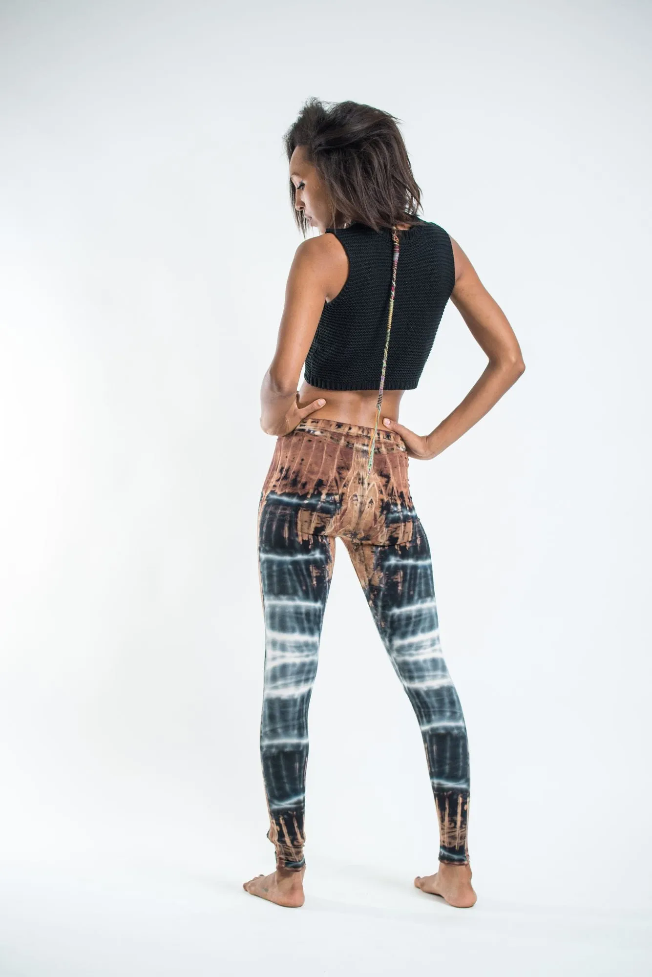 Brown Cotton Leggings with Patch Dye Tie Dye