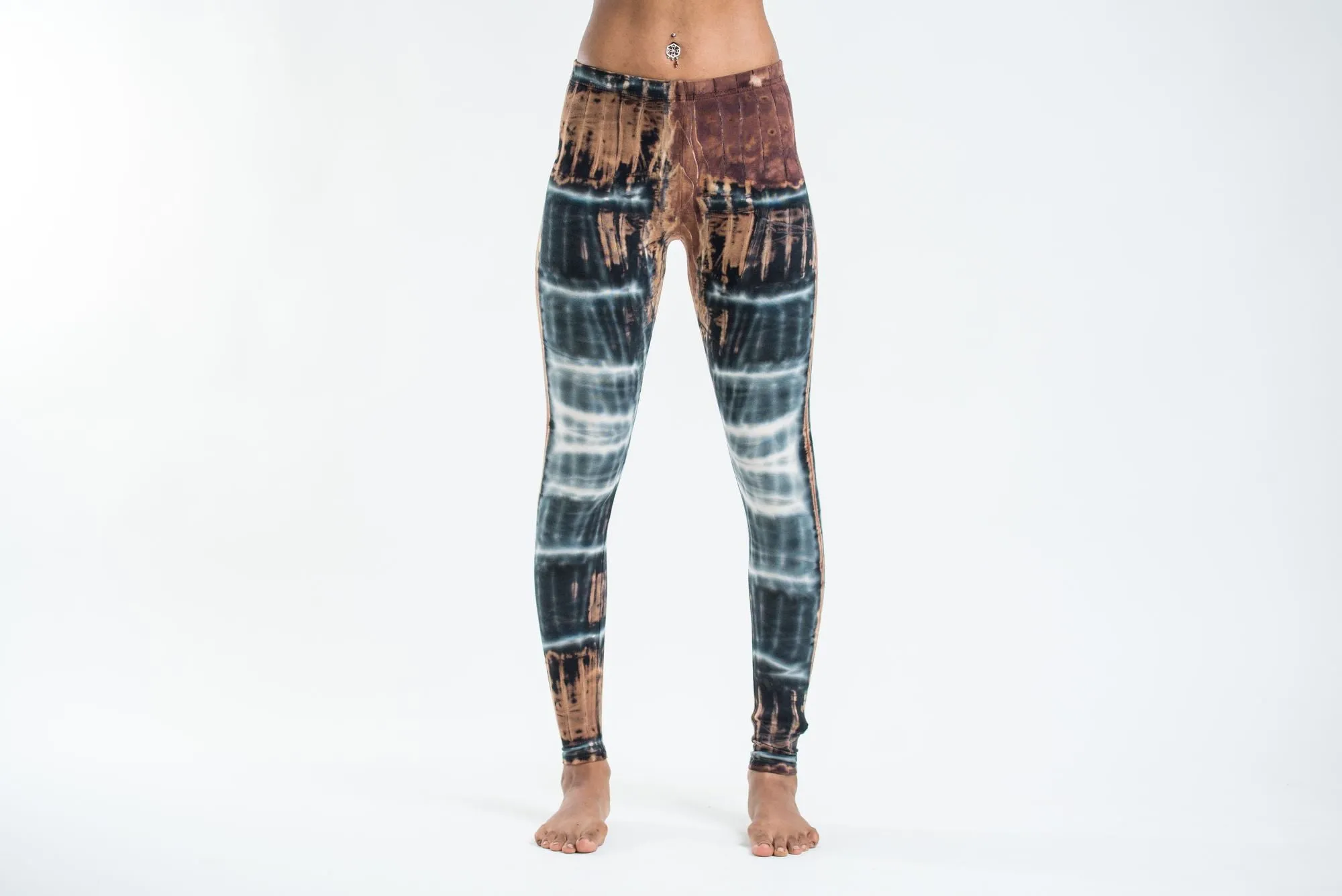 Brown Cotton Leggings with Patch Dye Tie Dye