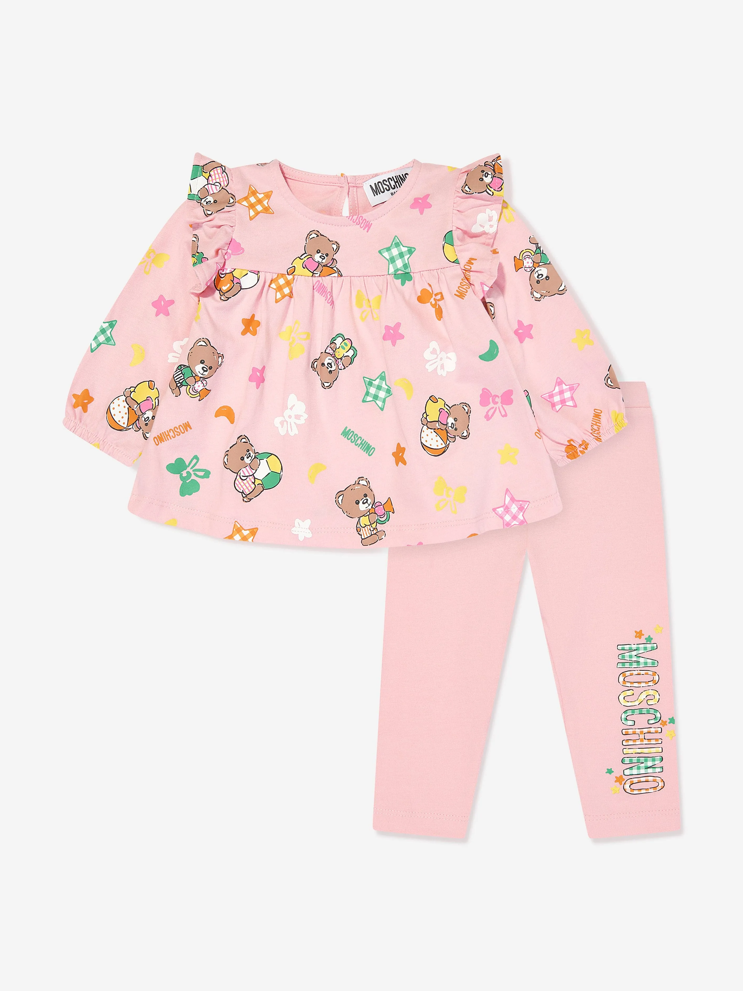 Pink Baby Girls Leggings Set with Bear Logo