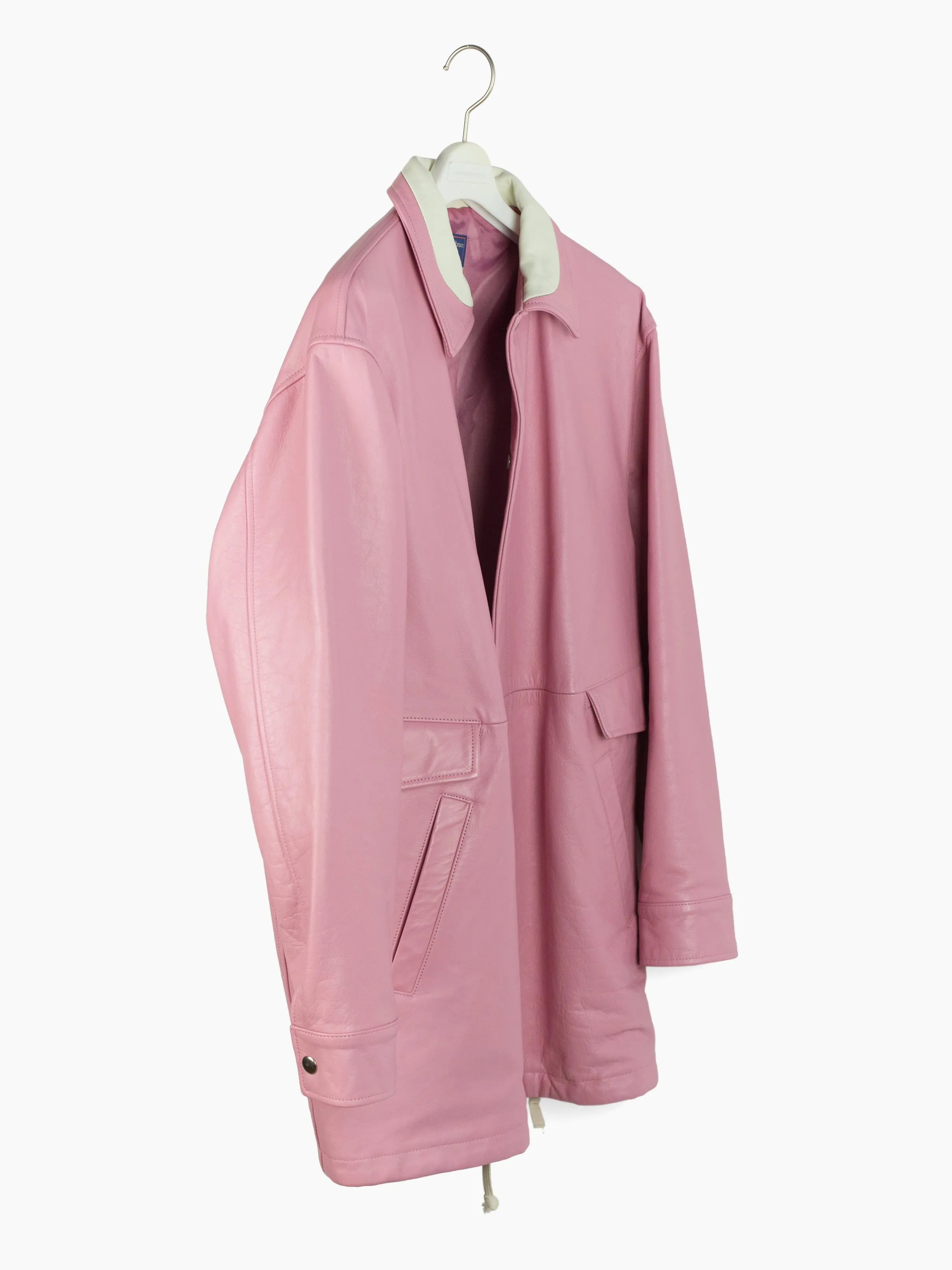 Pink Leather Coat with Layered Pockets from Blackmeans