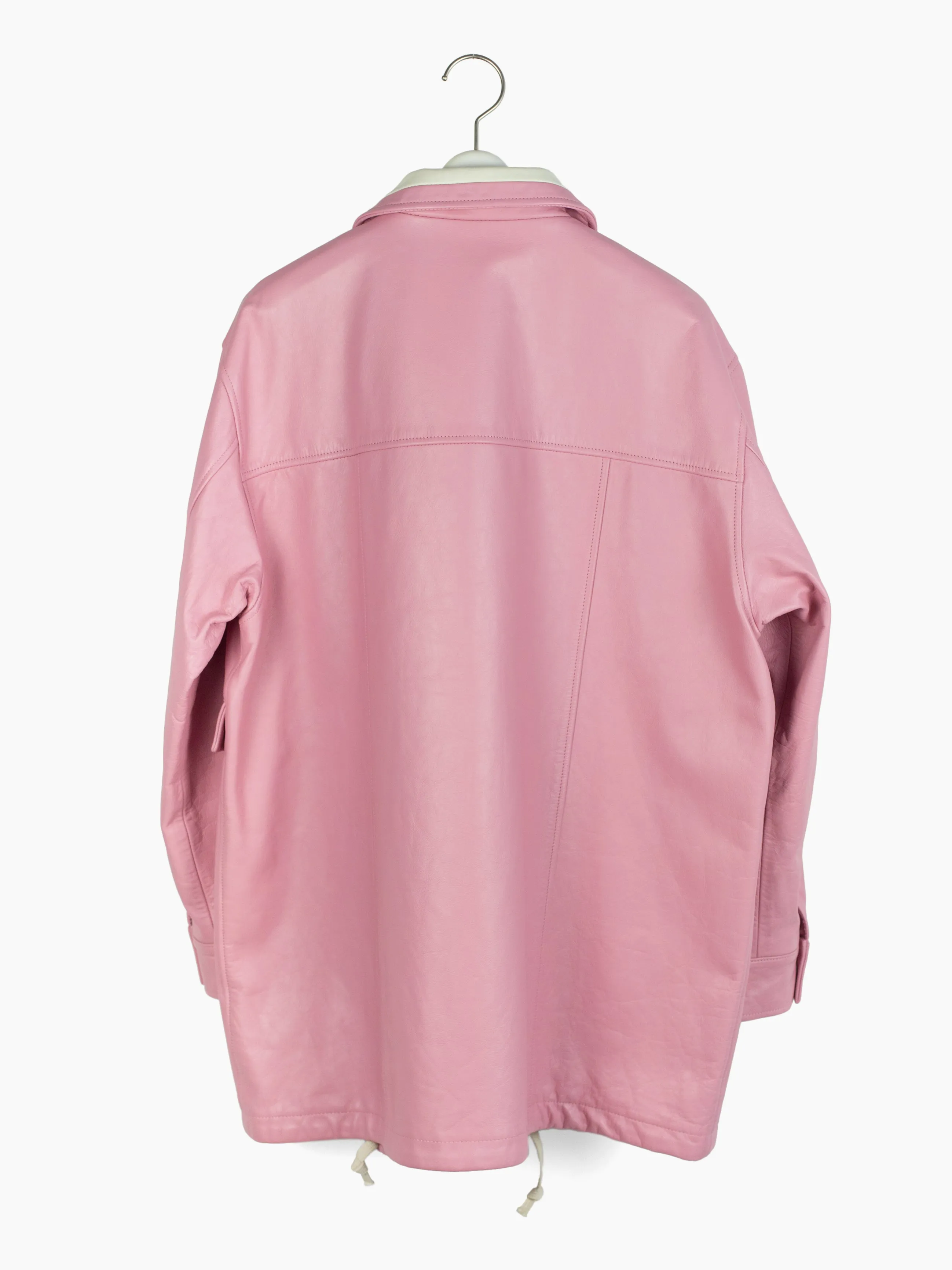 Pink Leather Coat with Layered Pockets from Blackmeans