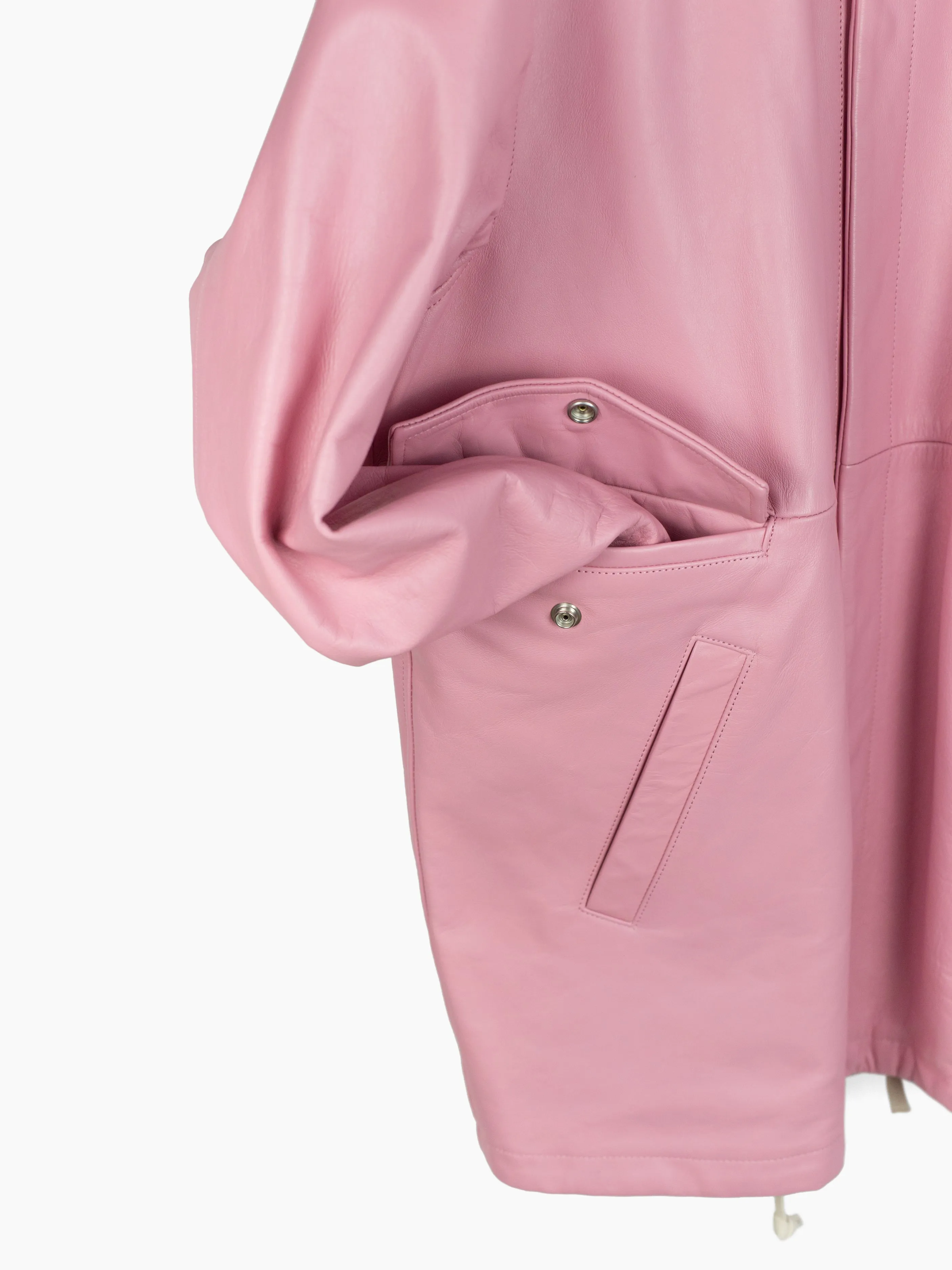 Pink Leather Coat with Layered Pockets from Blackmeans