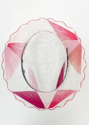 Pink White Hat with Palm Leaf Design