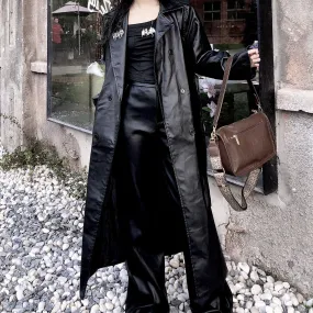 Punk Faux Leather Long Coat for Women