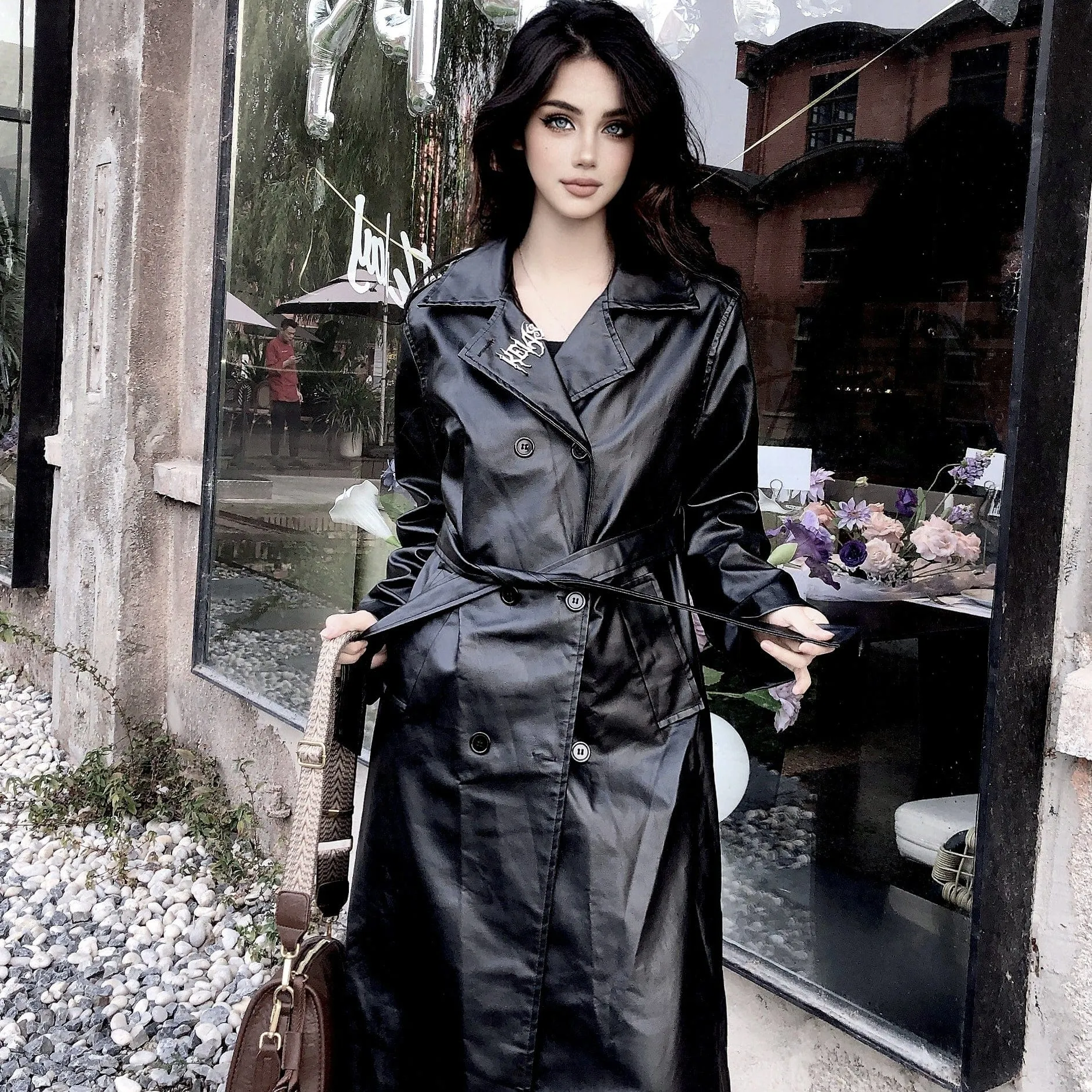 Punk Faux Leather Long Coat for Women