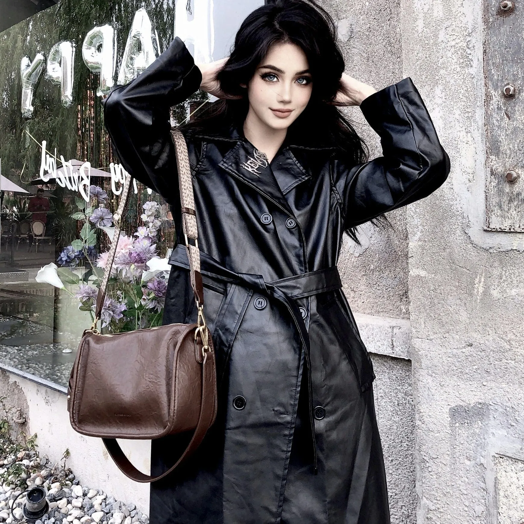 Punk Faux Leather Long Coat for Women