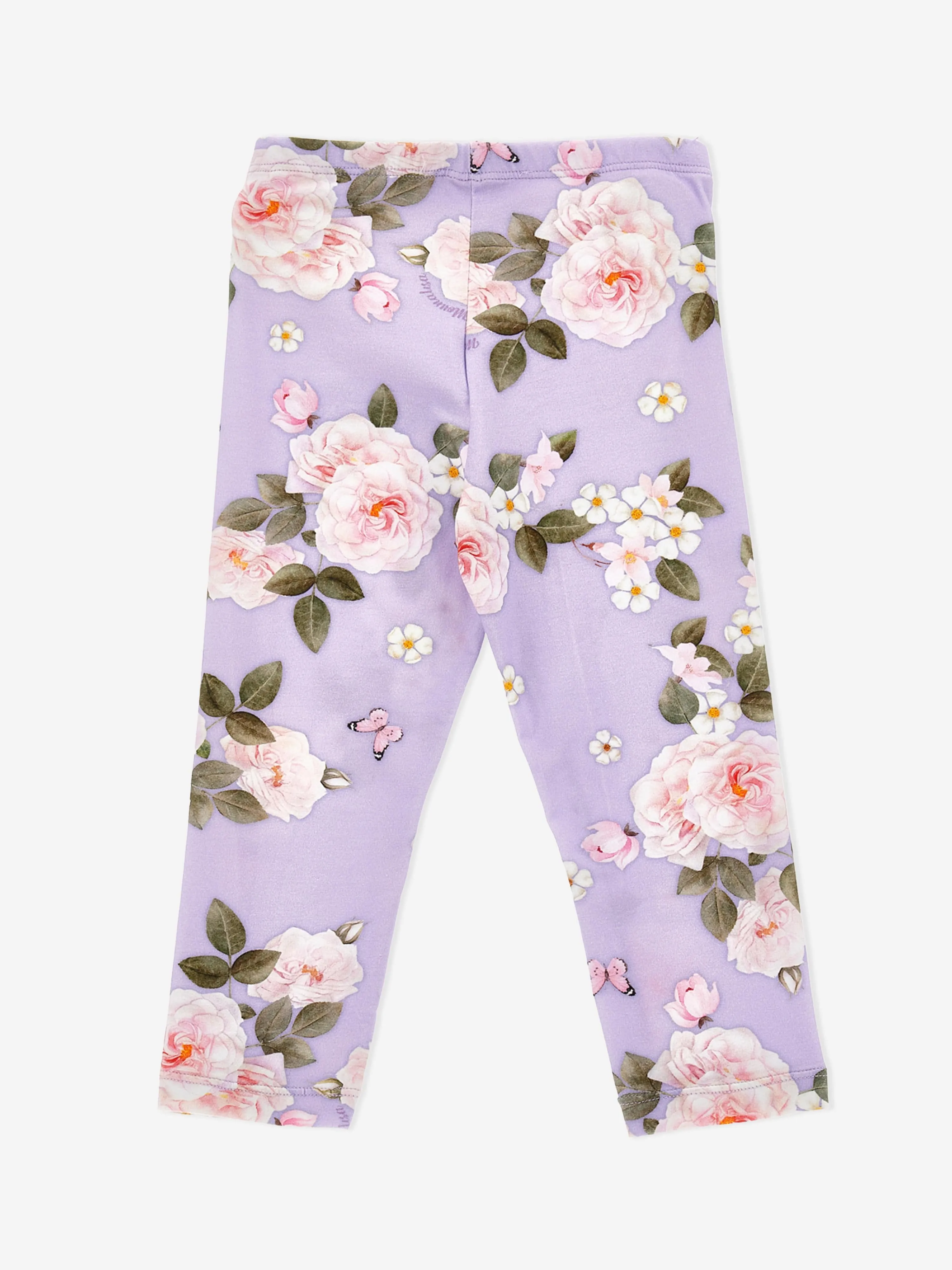 Purple Floral Print Leggings for Girls - Monnalisa