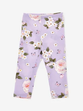 Purple Floral Print Leggings for Girls - Monnalisa