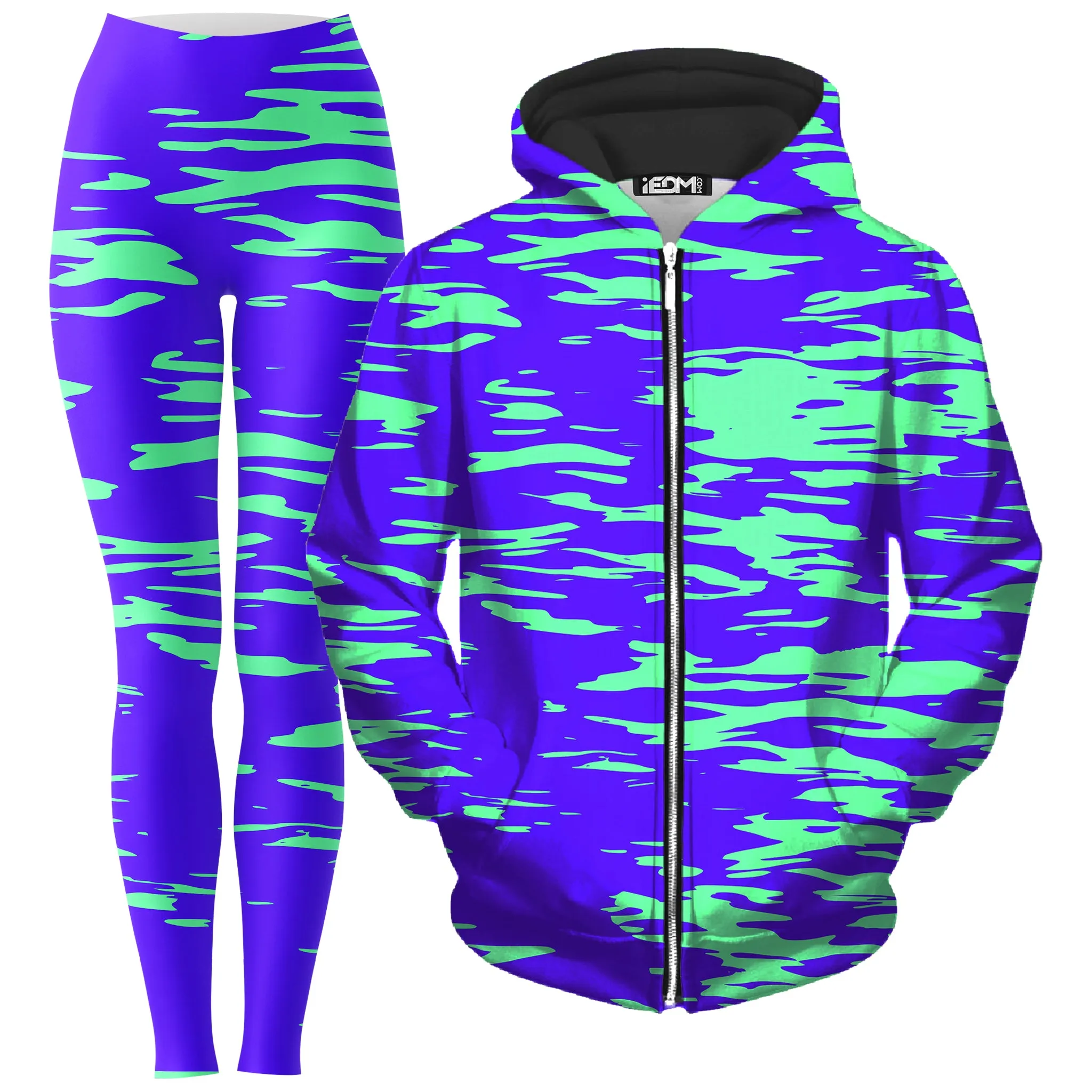 Purple and Mint Zebra Stripe Zip-Up Hoodie with Matching Leggings