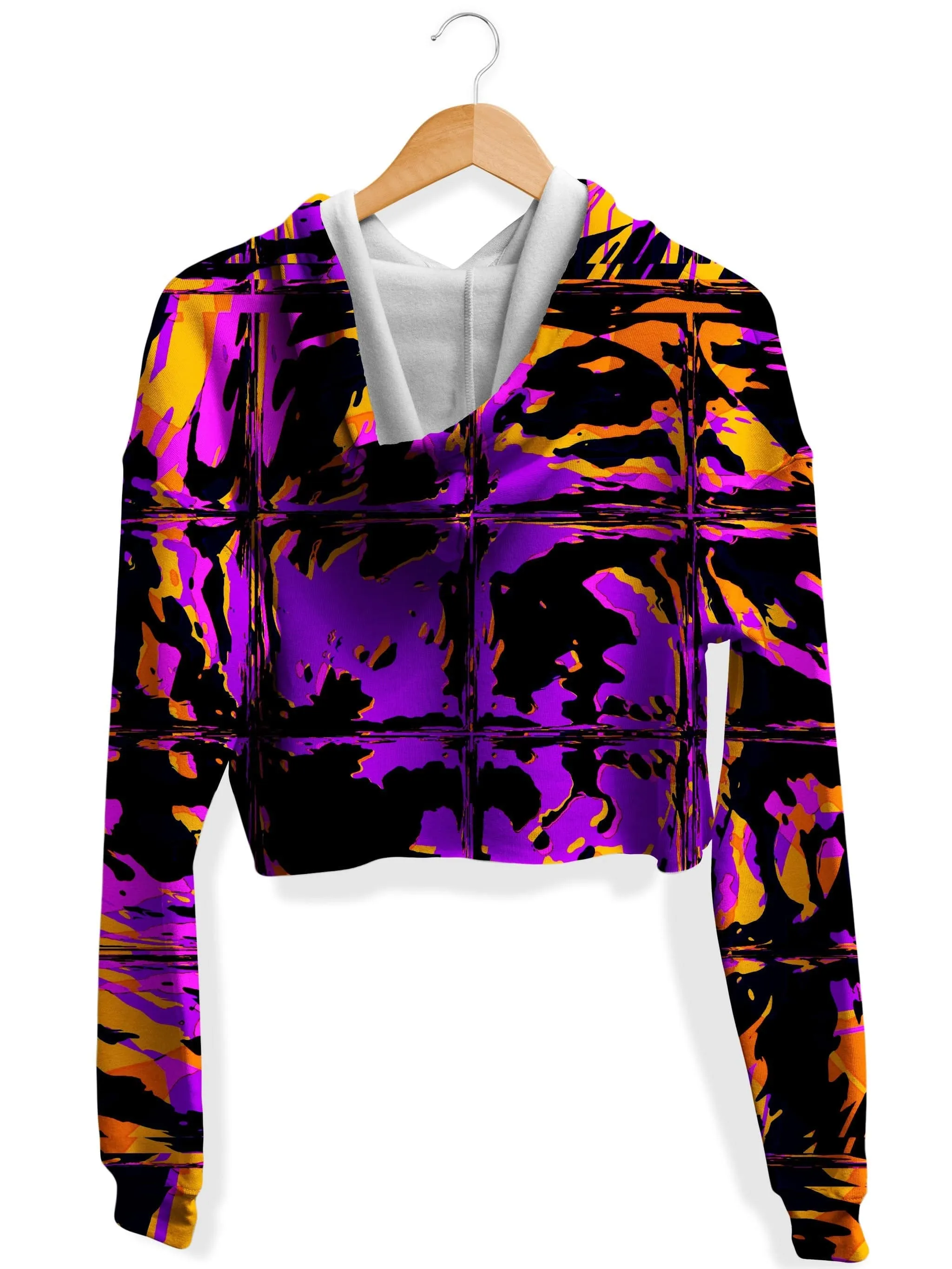 Purple Rave Glitch Crop Hoodie