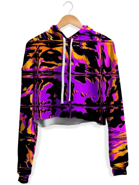 Purple Rave Glitch Crop Hoodie