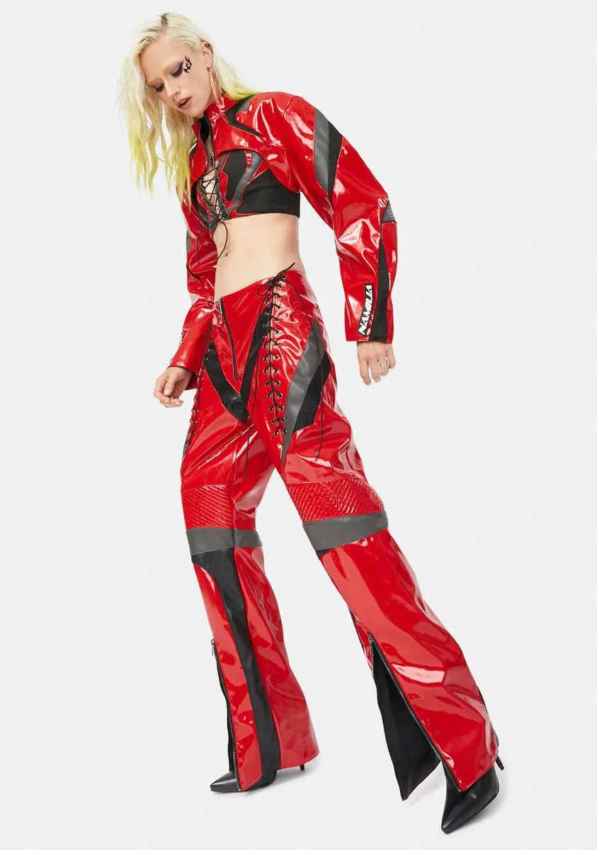 Red Patent Sneaker Motorcycle Pants