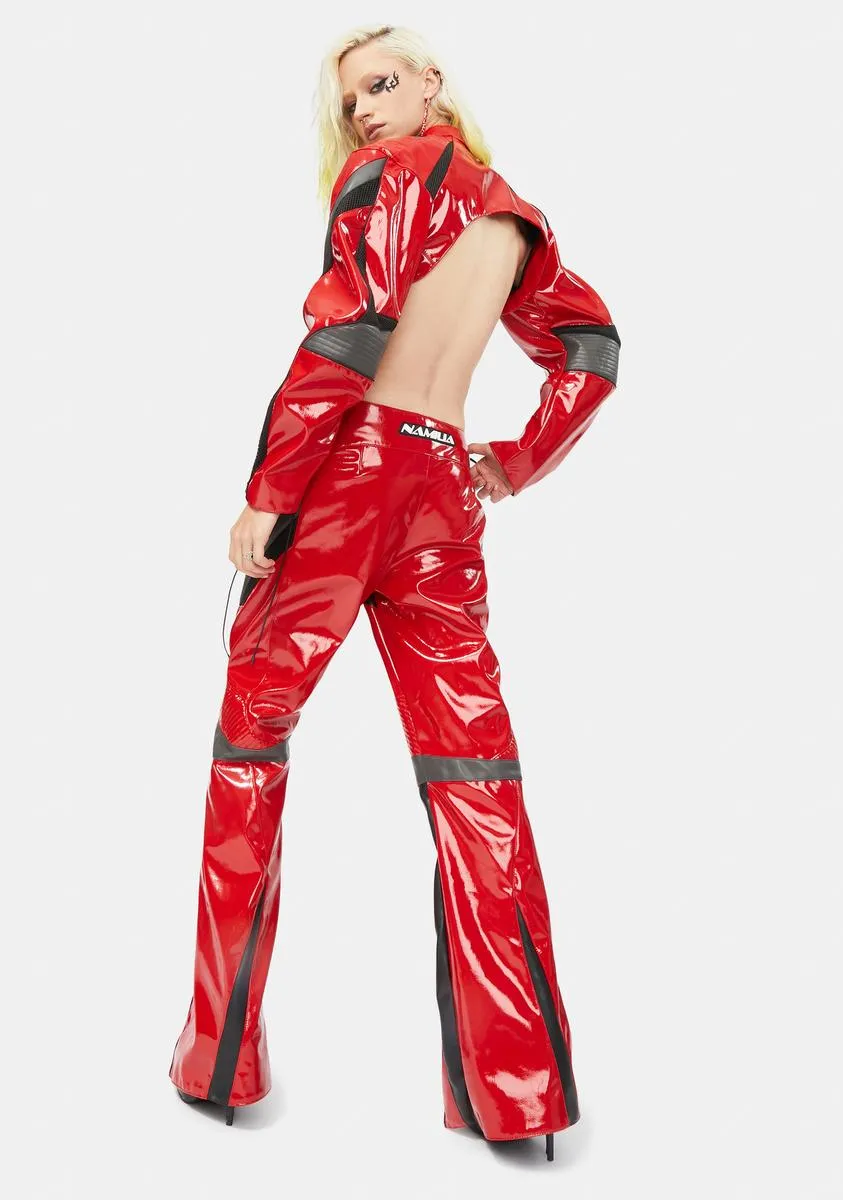 Red Patent Sneaker Motorcycle Pants