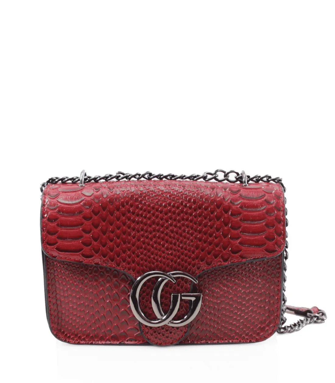 Red Snake Print Shoulder Bag