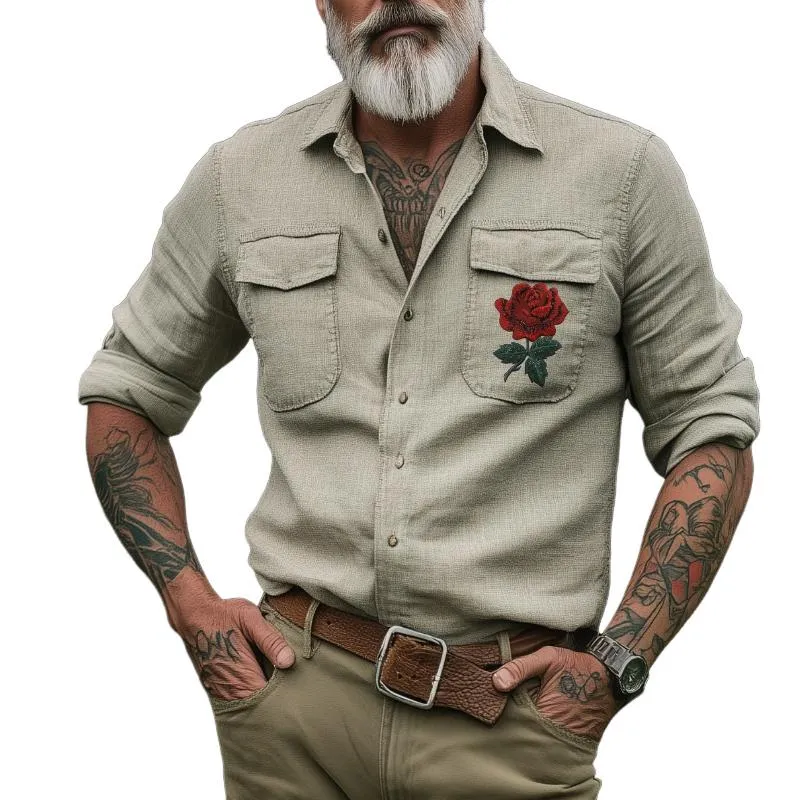 Retro Cowboy Shirt with Embroidered Western Design