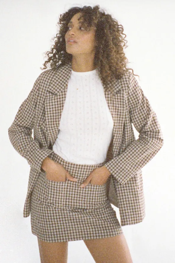 Rolla's Slouch Gingham Blazer- Khaki - Latest Fashion Statement Piece