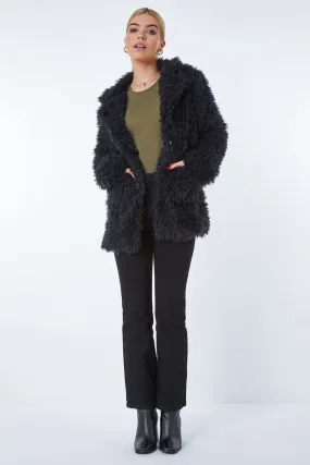 Roman UK Black Fluffy Textured Coat