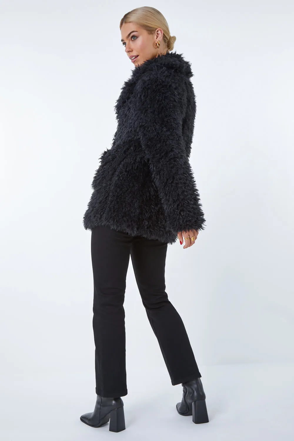 Roman UK Black Fluffy Textured Coat