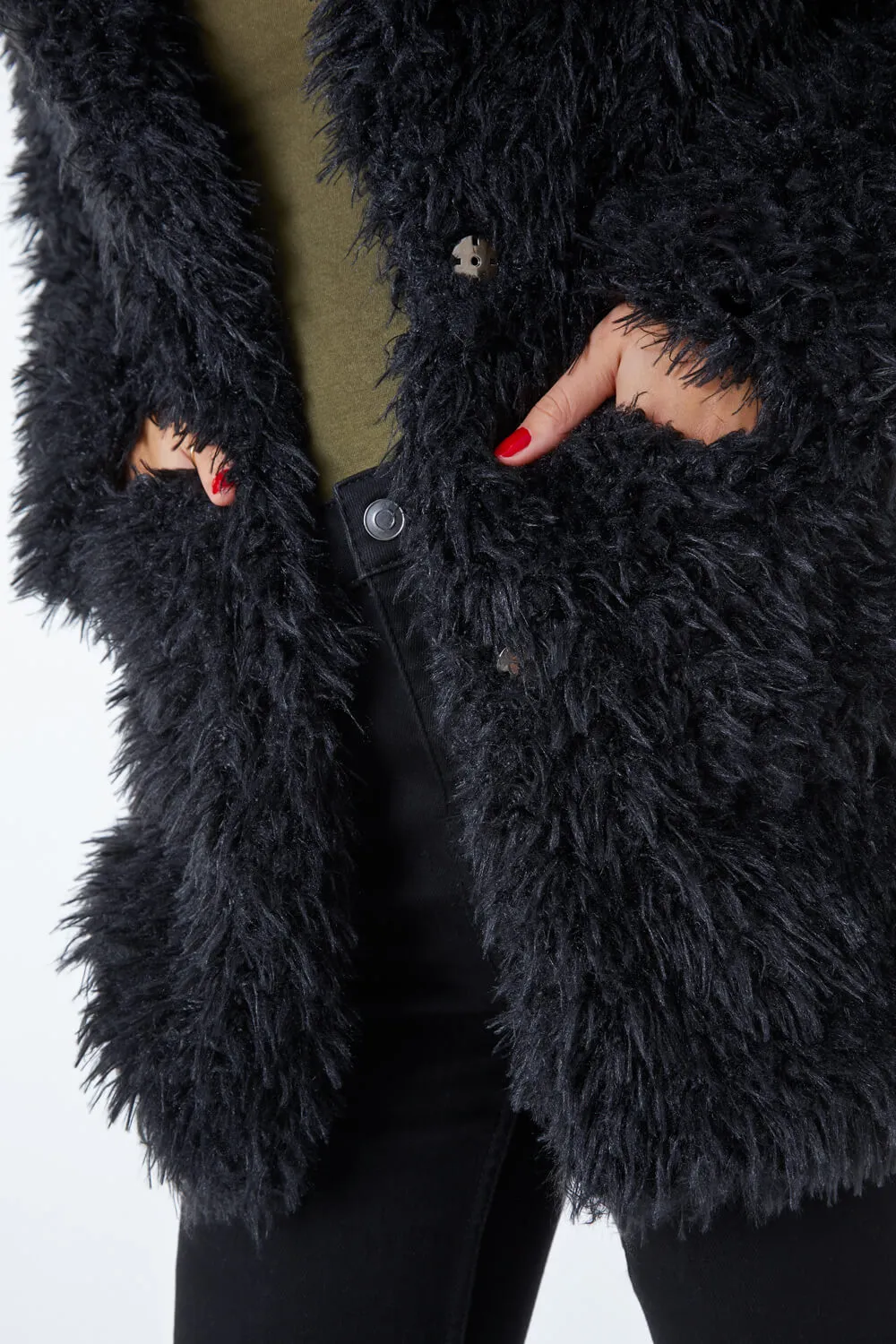 Roman UK Black Fluffy Textured Coat