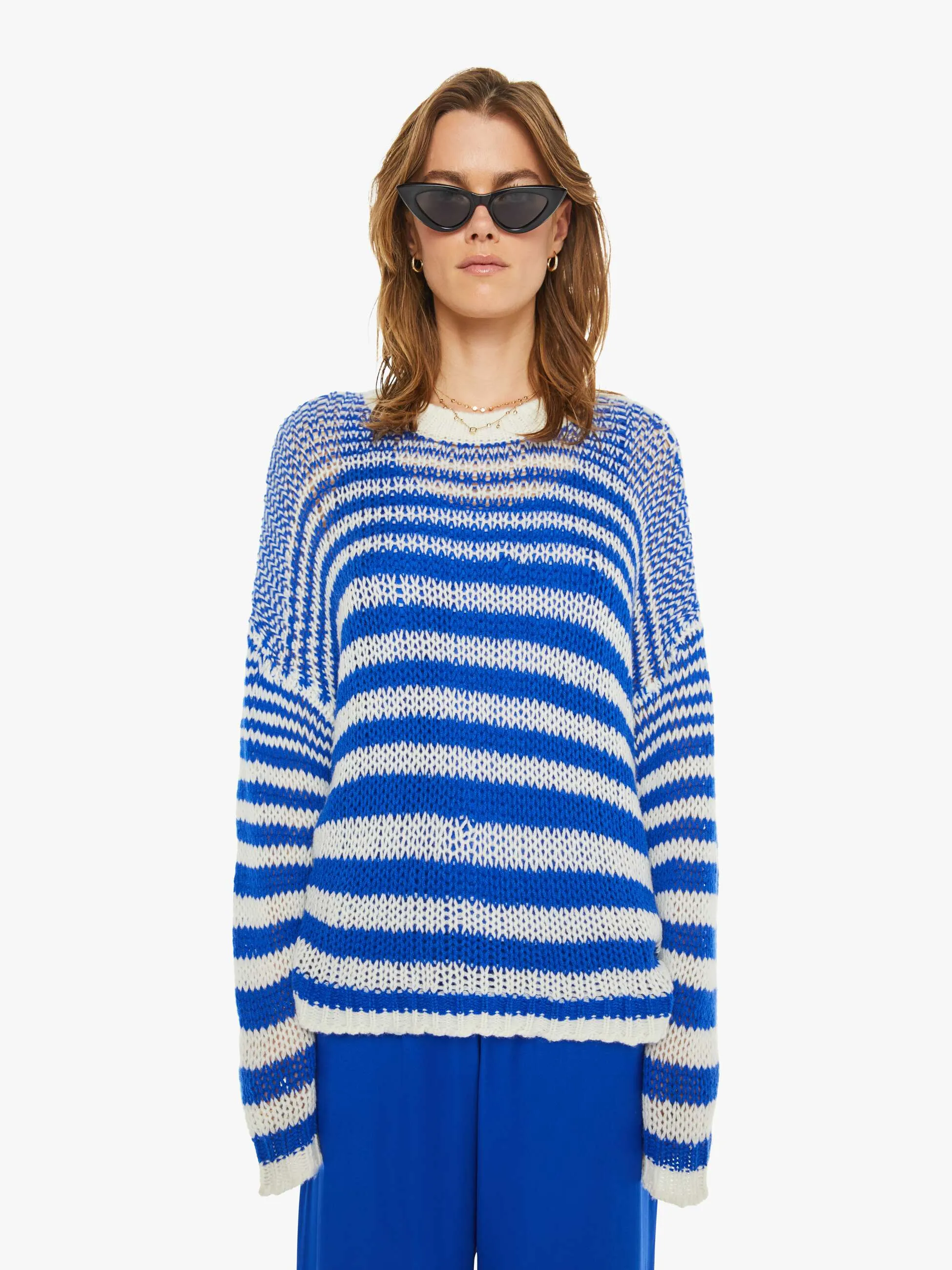 Sheyla Slouchy Open Crewneck - Lapis Multi - SABLYN