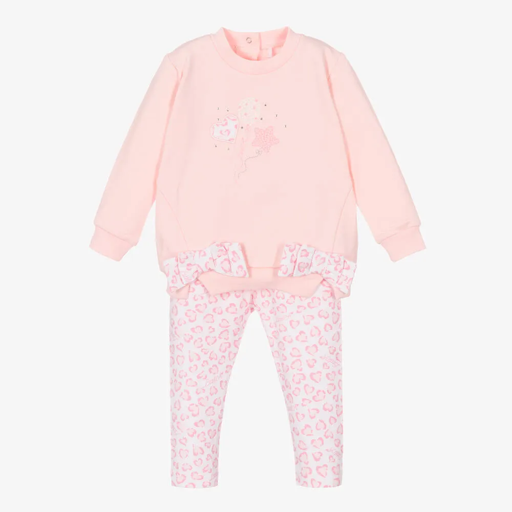 Set of Girls' Leggings in Pink Cotton