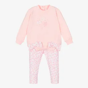 Set of Girls' Leggings in Pink Cotton