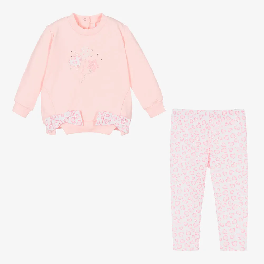 Set of Girls' Leggings in Pink Cotton