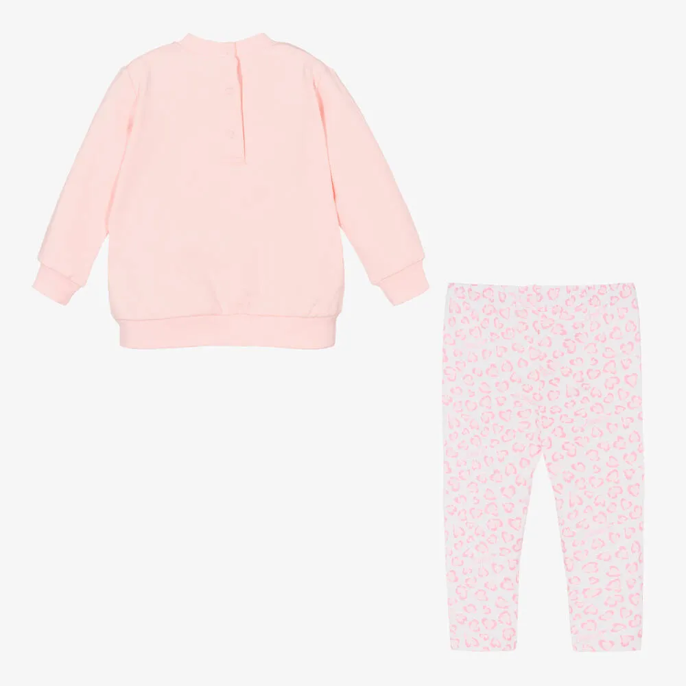 Set of Girls' Leggings in Pink Cotton