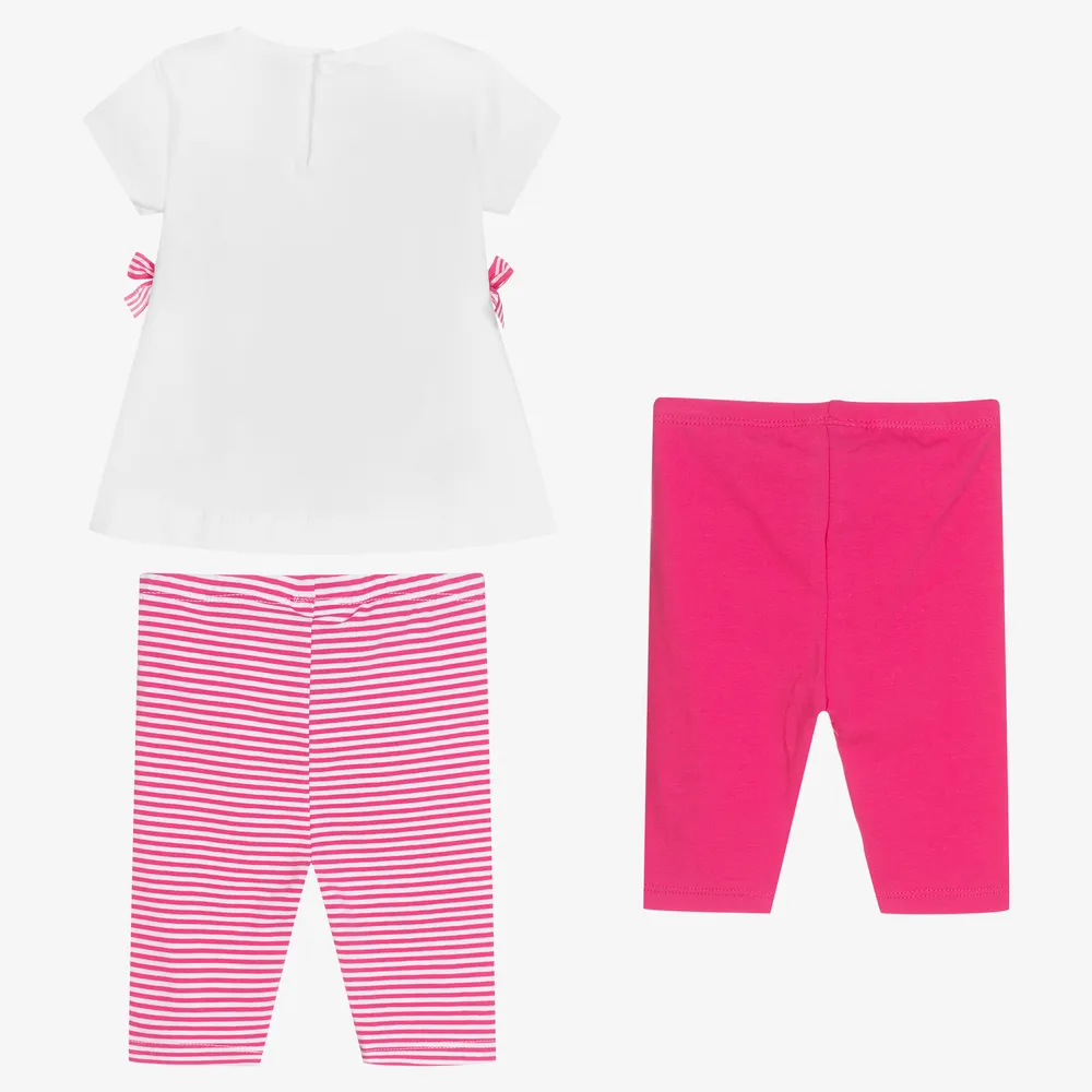 Set of Leggings in White and Pink