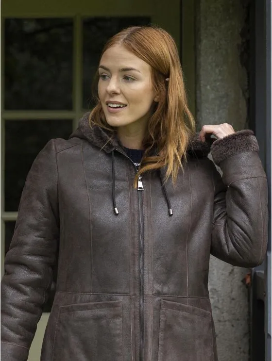 Sheepskin Hooded Coat Plumpton Vole Brown