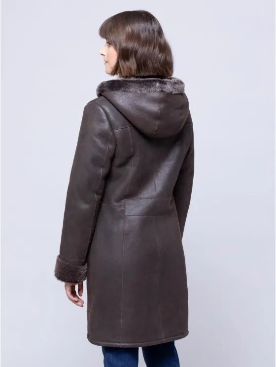 Sheepskin Hooded Coat Plumpton Vole Brown