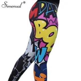 Simenual Funny Print Harajuku Fitness Legging Female Pants Bodybuilding Jeggings Athleisure Sportswear Leggings Sale