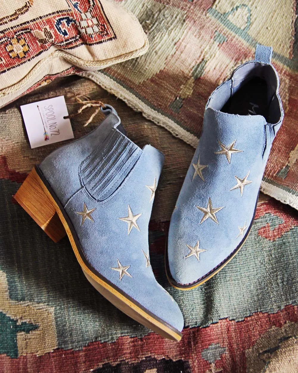 Sky Blue Suede Starry Night Boots.