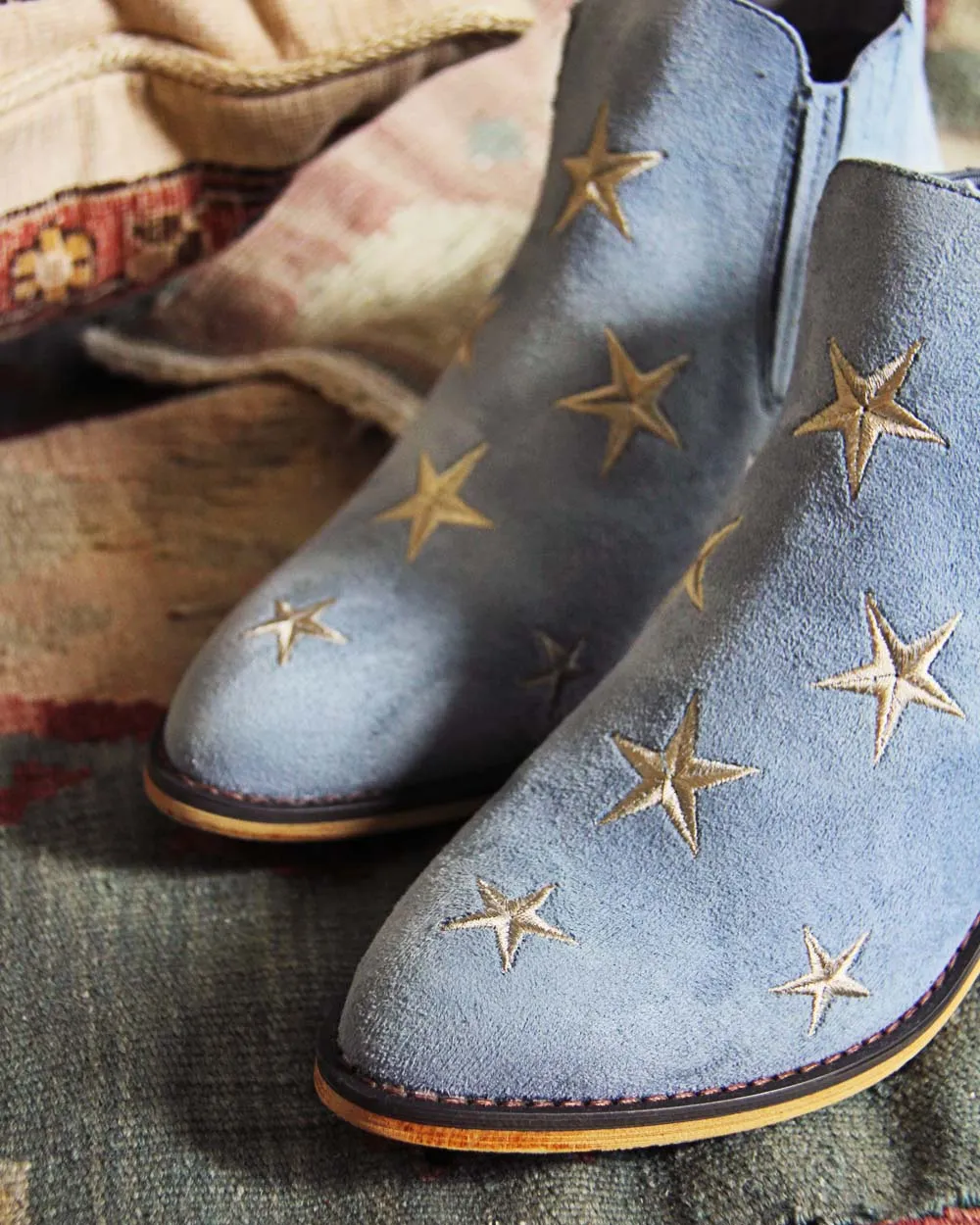 Sky Blue Suede Starry Night Boots.