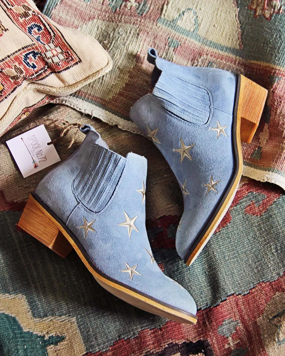 Sky Blue Suede Starry Night Boots.