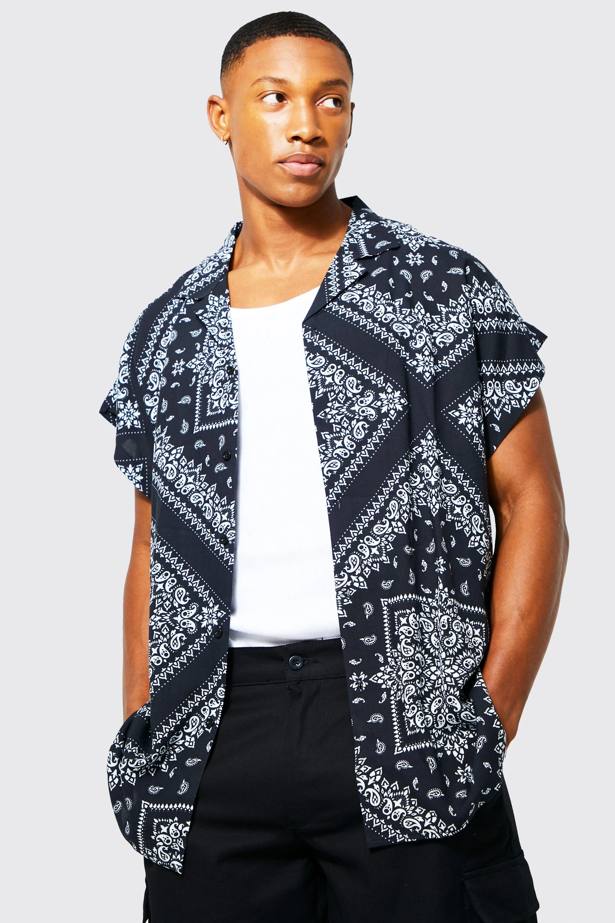 Sleeveless Oversized Bandana Viscose Shirt