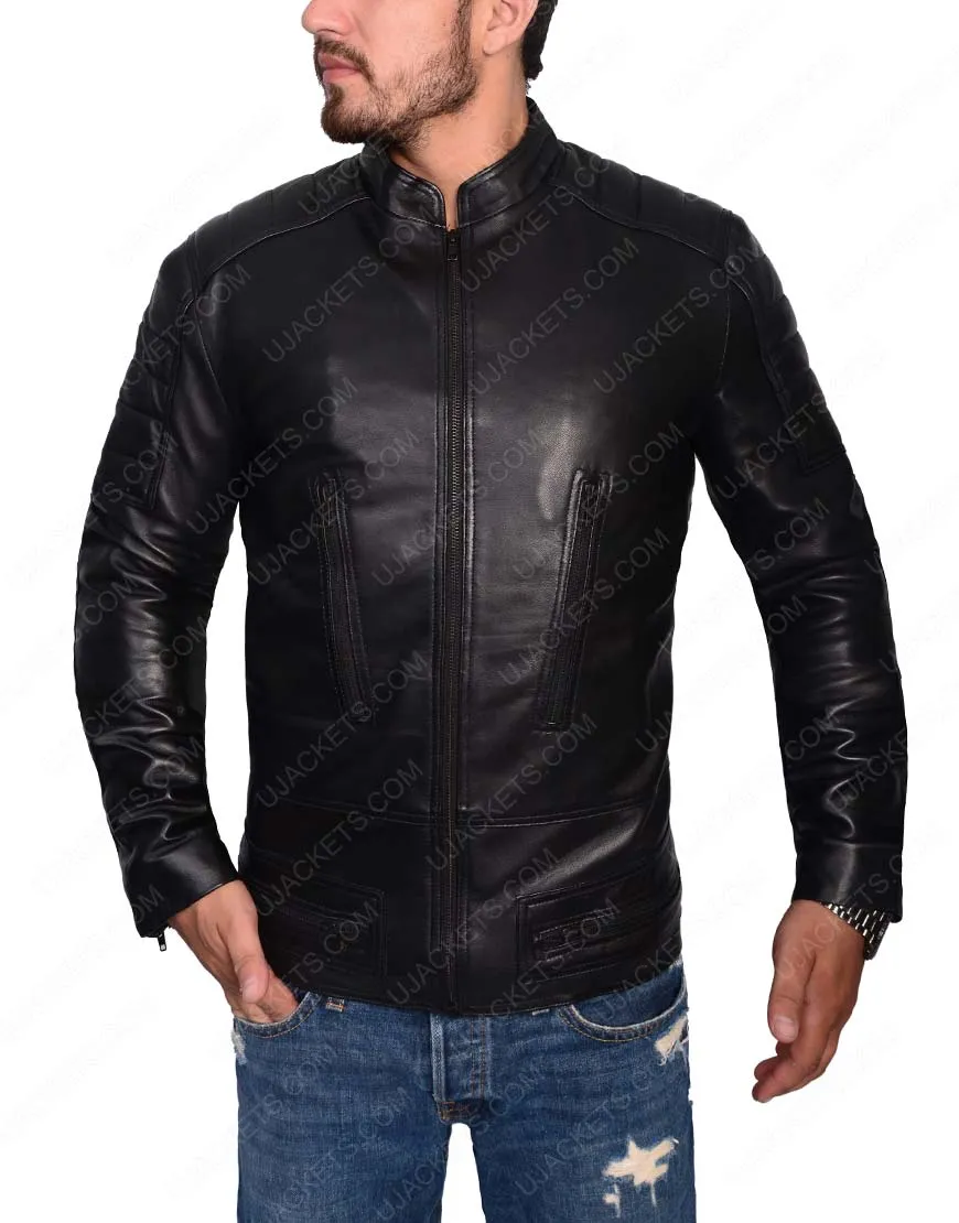 Mens Slim Fit Cafe Racer Black Jacket - Ujackets